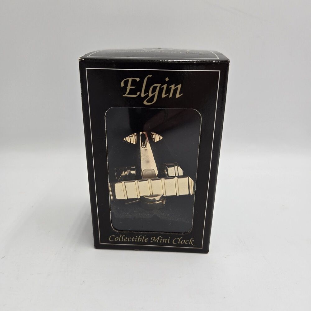Vintage Elgin Collectible Mini Clock Bi-Plane Airplane Gold Brass NIB Aviation